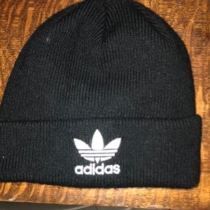 Black adidas beanie with white logo